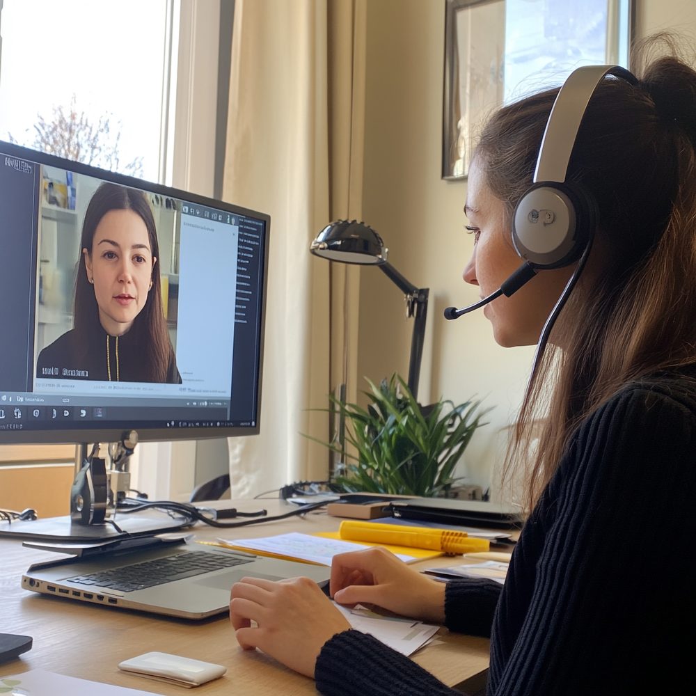 Responsable échangeant avec un assistant virtuel pour définir une mission à distance