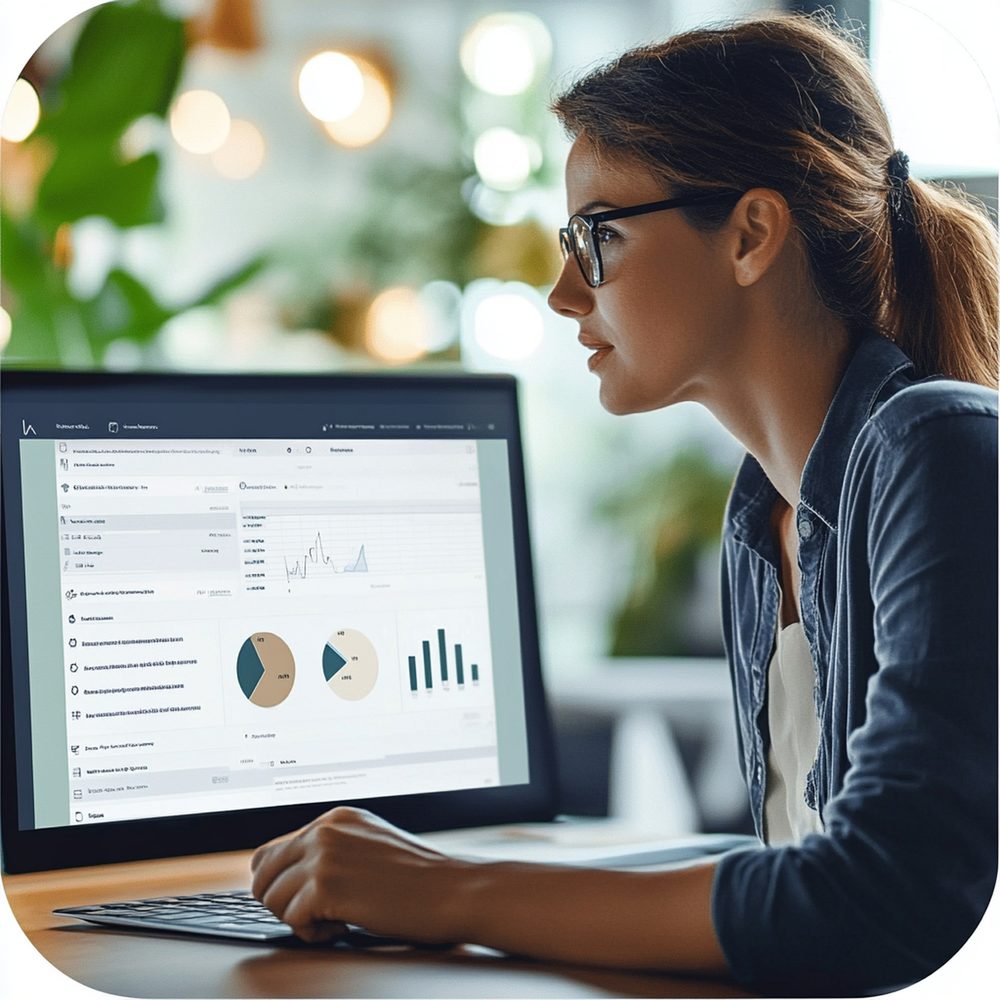 Une professionnelle vérifie les accès et les outils de travail depuis un espace de gestion en ligne.